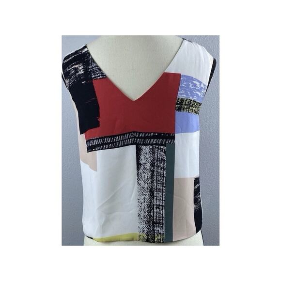 Babaton XS Tank Blue White Red Abstract Pattern V-Neck Aritzia Blouse